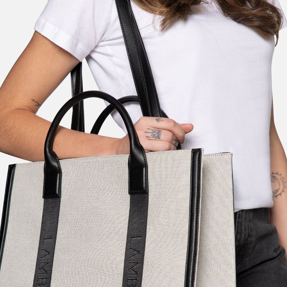 Black 2-In-1 Latte Canvas Tote Bag