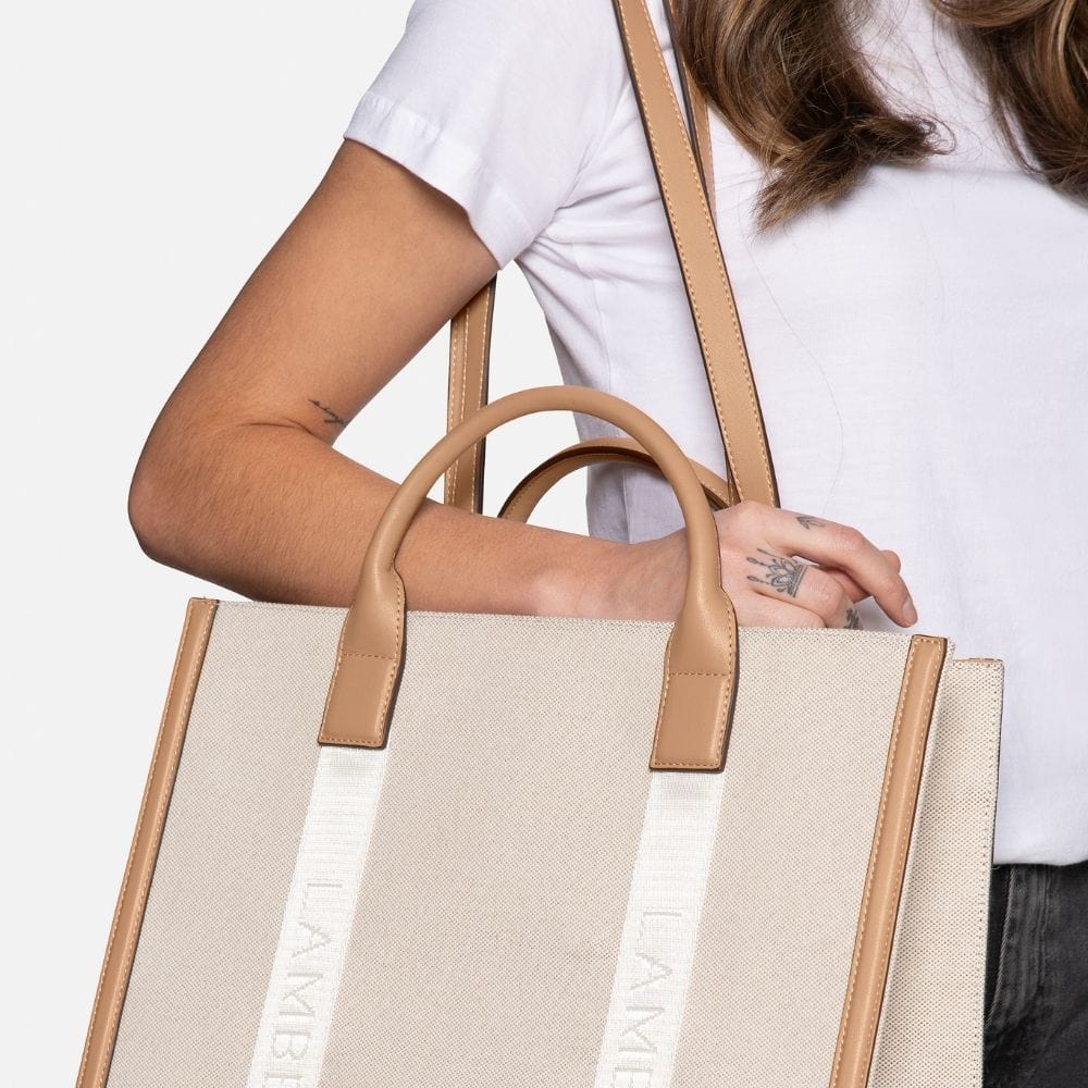 Tan 2-In-1 Latte Canvas Tote Bag