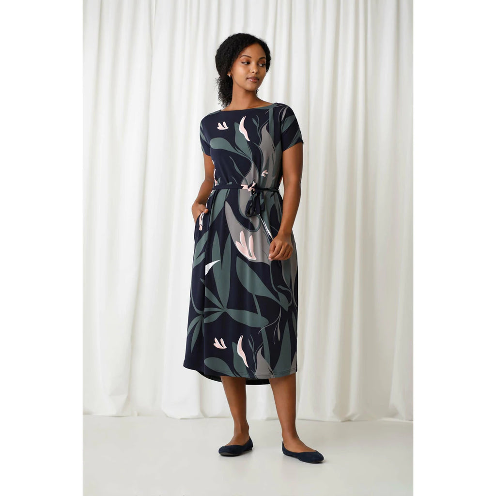 Boat Neck Belted Dress