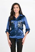 Frank Lyman Navy Woven Top | Style 223409U