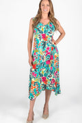 Pure Essence Green/Fuschia Long Sleeveless Dress | 4662